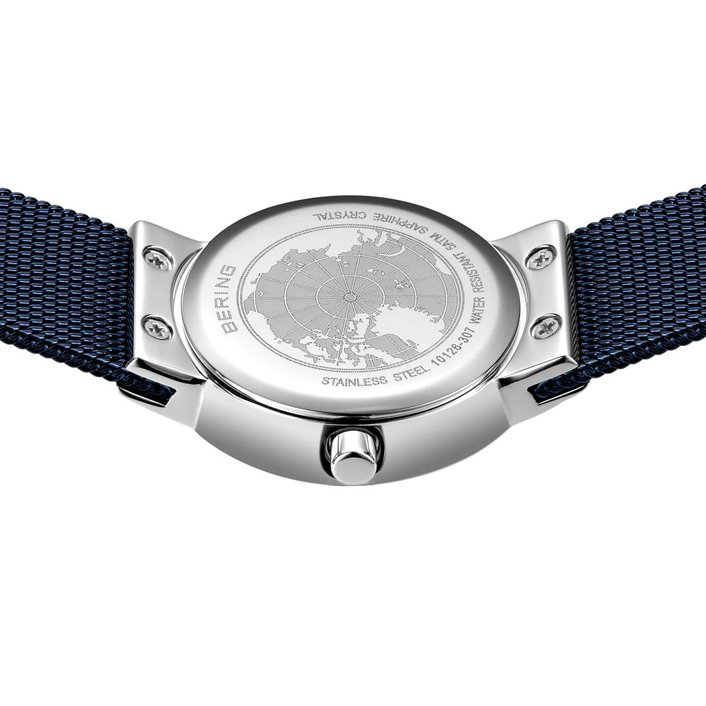 Bering Damenuhr 10126-307 Blau Edelstahl Armbanduhr mit Milanaiseband elegant modern