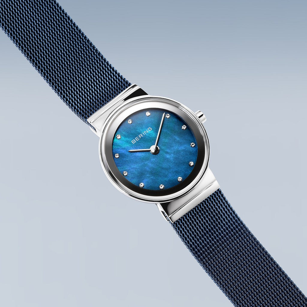 Bering Damenuhr 10126-307 Blau Edelstahl Armbanduhr mit Milanaiseband elegant modern
