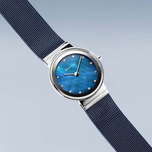 Bering Damenuhr 10126-307 Blau Edelstahl Armbanduhr mit Milanaiseband elegant modern