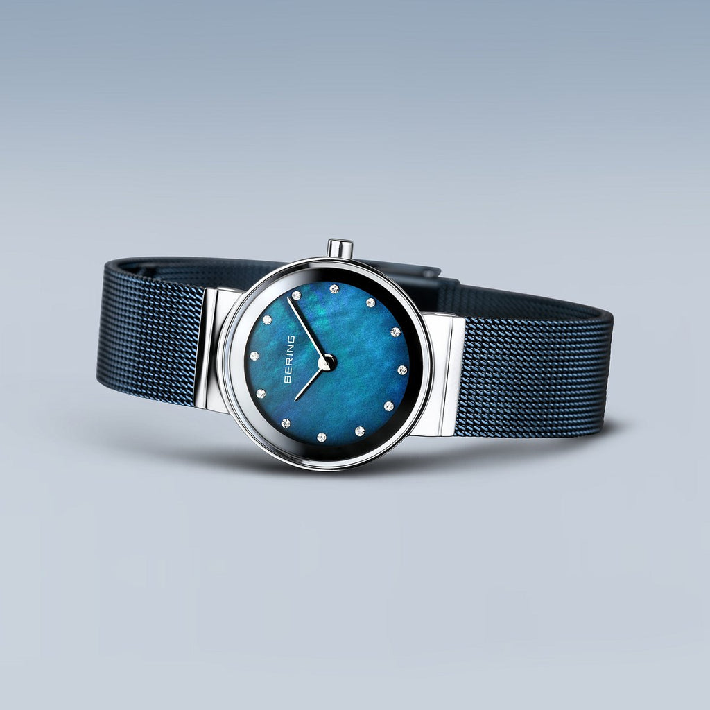 Bering Damenuhr 10126-307 Blau Edelstahl Armbanduhr mit Milanaiseband elegant modern