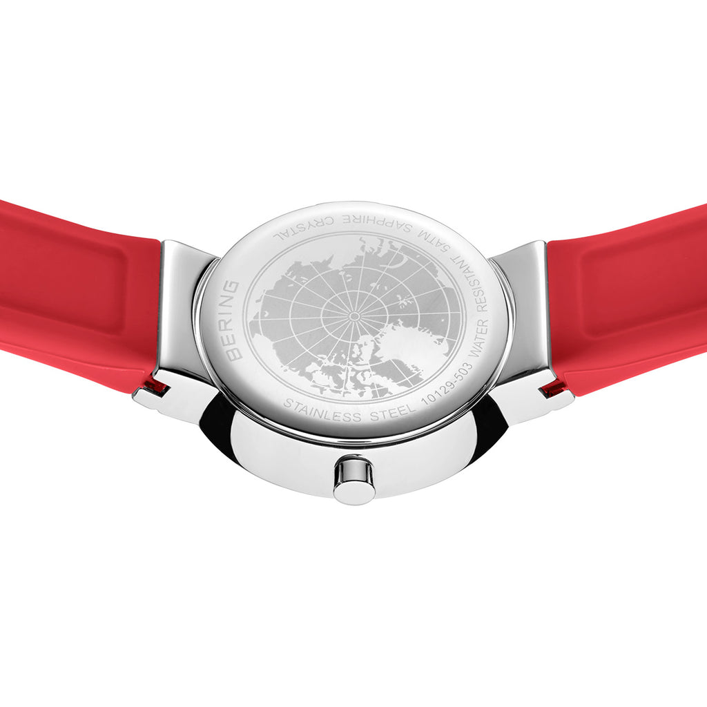 Bering Damenuhr 10129-503 Rot Edelstahl Armbanduhr mit Silikonband modern elegant