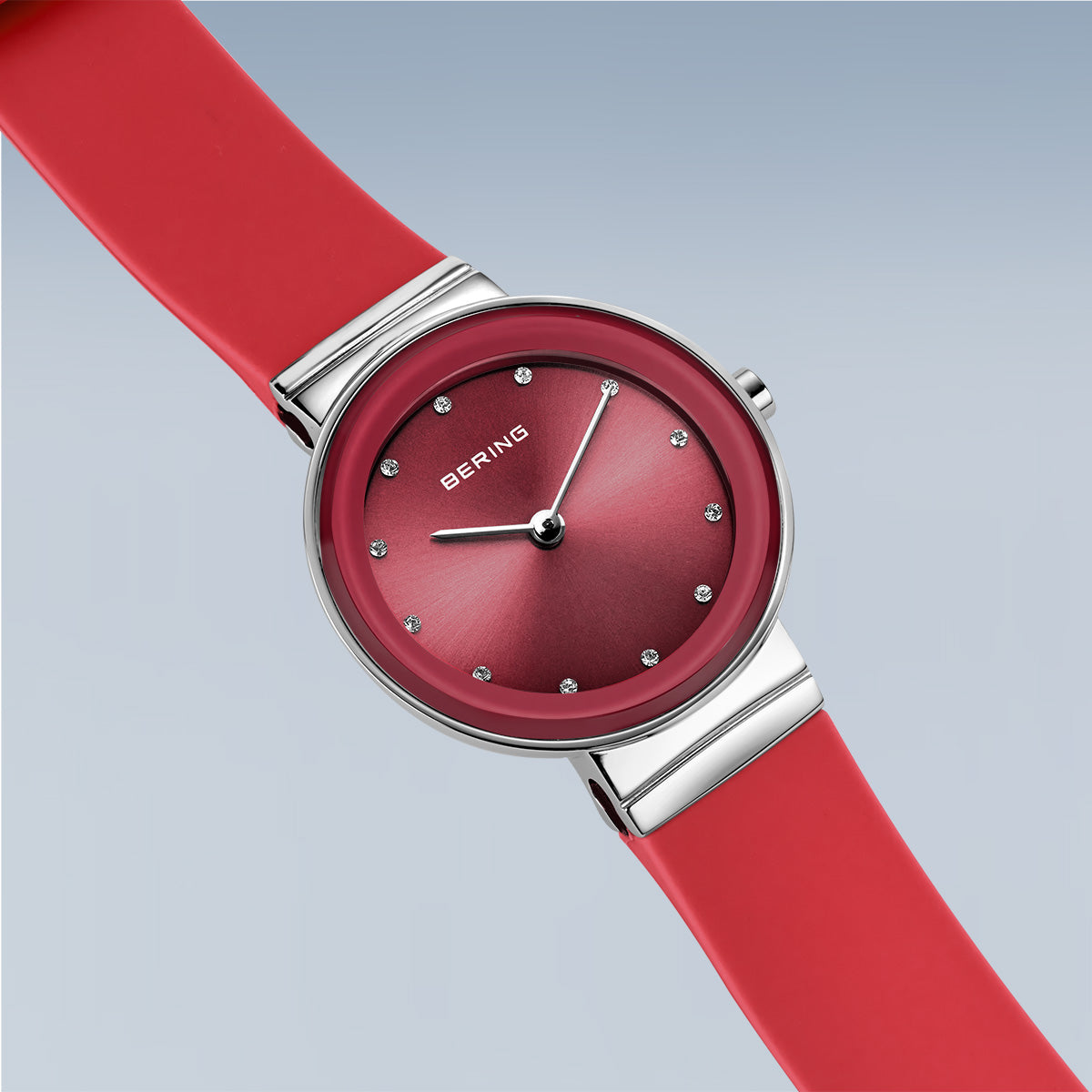 Bering Damenuhr 10129-503 Rot Edelstahl Armbanduhr mit Silikonband modern elegant