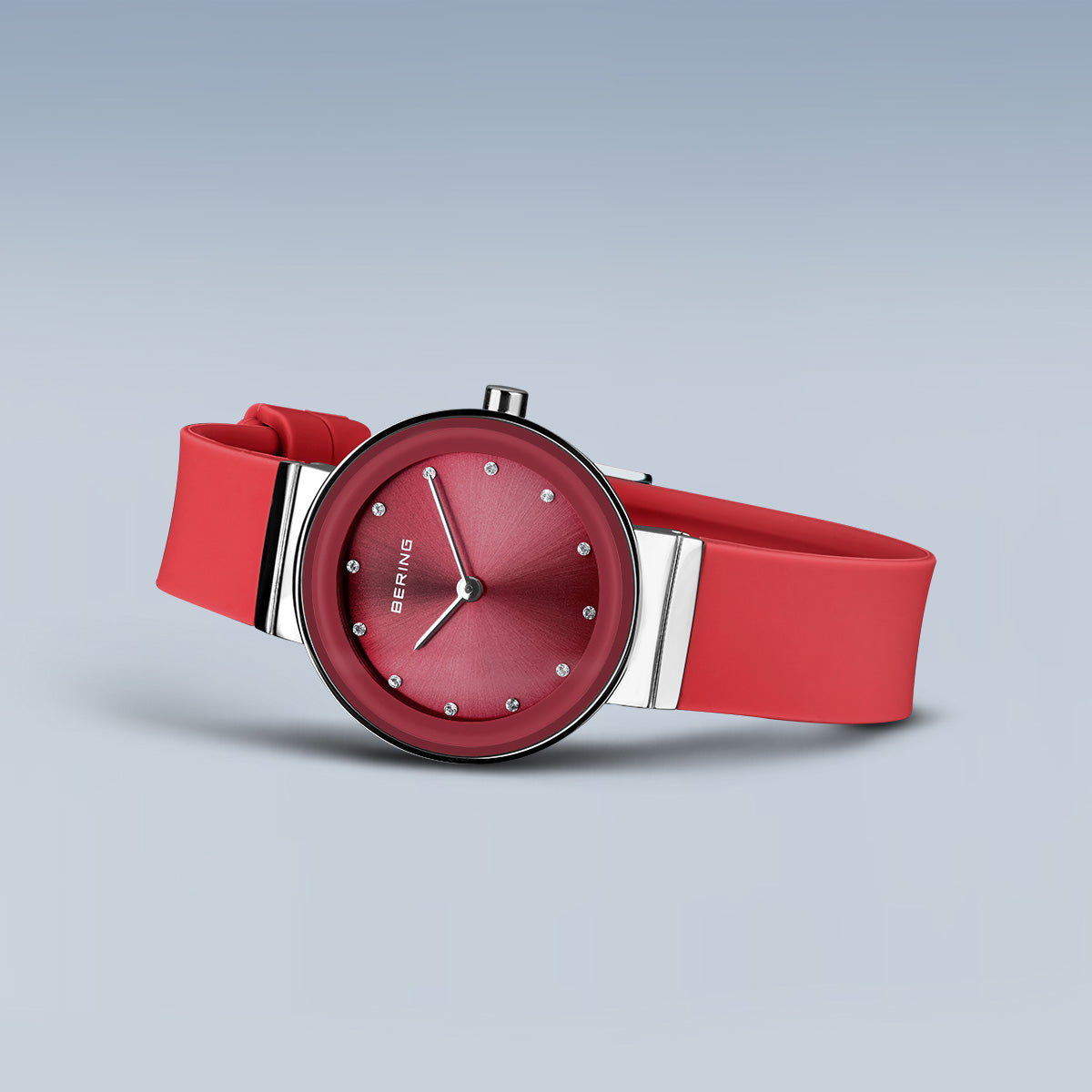 Bering Damenuhr 10129-503 Rot Edelstahl Armbanduhr mit Silikonband modern elegant