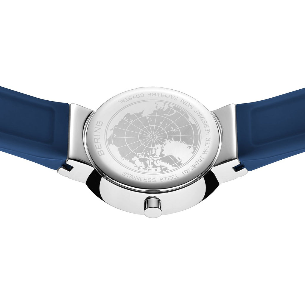 Bering Damenuhr 10129-707 Blau Edelstahl Armbanduhr mit Silikonband modern elegant