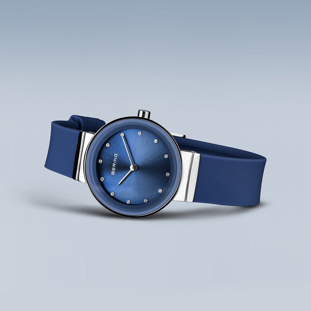 Bering Damenuhr 10129-707 Blau Edelstahl Armbanduhr mit Silikonband modern elegant