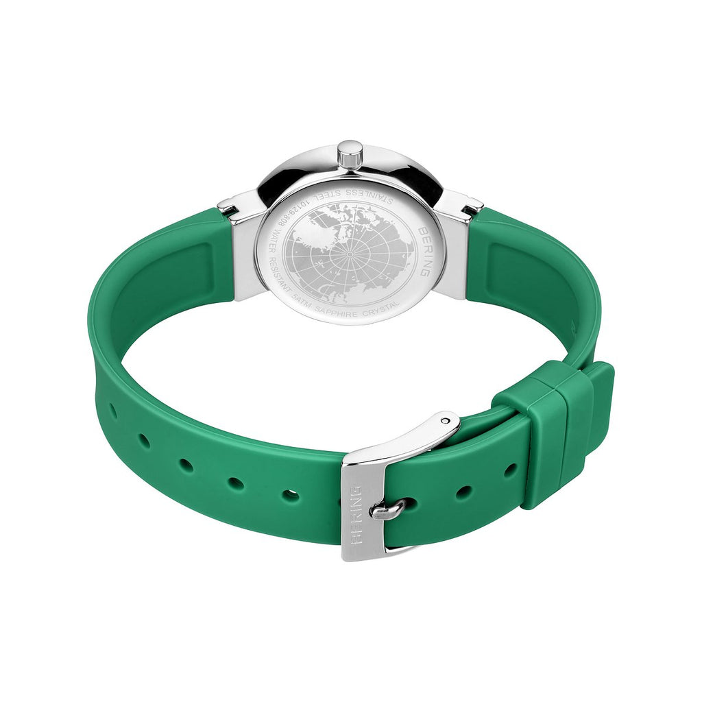 Bering Damenuhr 10129-808 Grün Edelstahl Armbanduhr mit Silikonband elegant modern