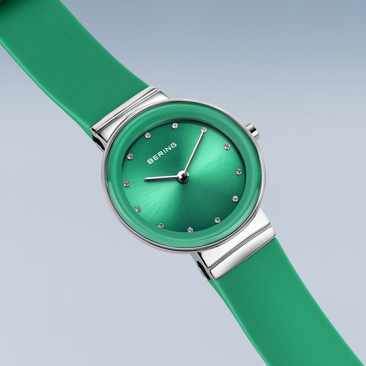 Bering Damenuhr 10129-808 Grün Edelstahl Armbanduhr mit Silikonband elegant modern