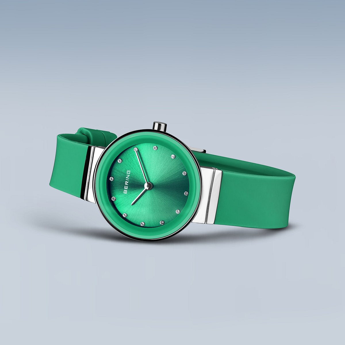 Bering Damenuhr 10129-808 Grün Edelstahl Armbanduhr mit Silikonband elegant modern