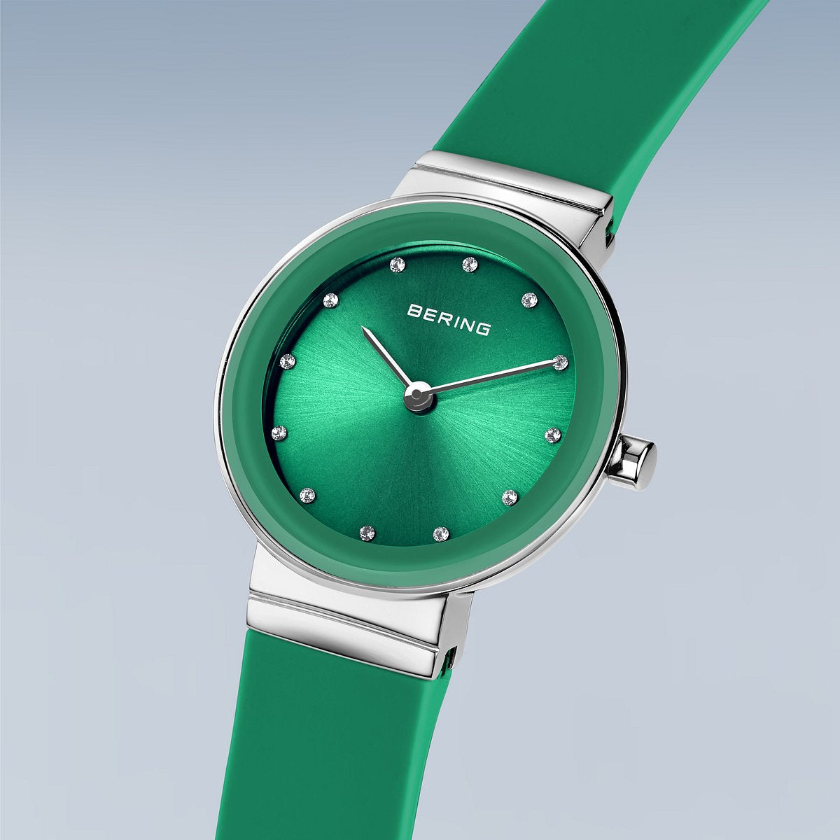 Bering Damenuhr 10129-808 Grün Edelstahl Armbanduhr mit Silikonband elegant modern