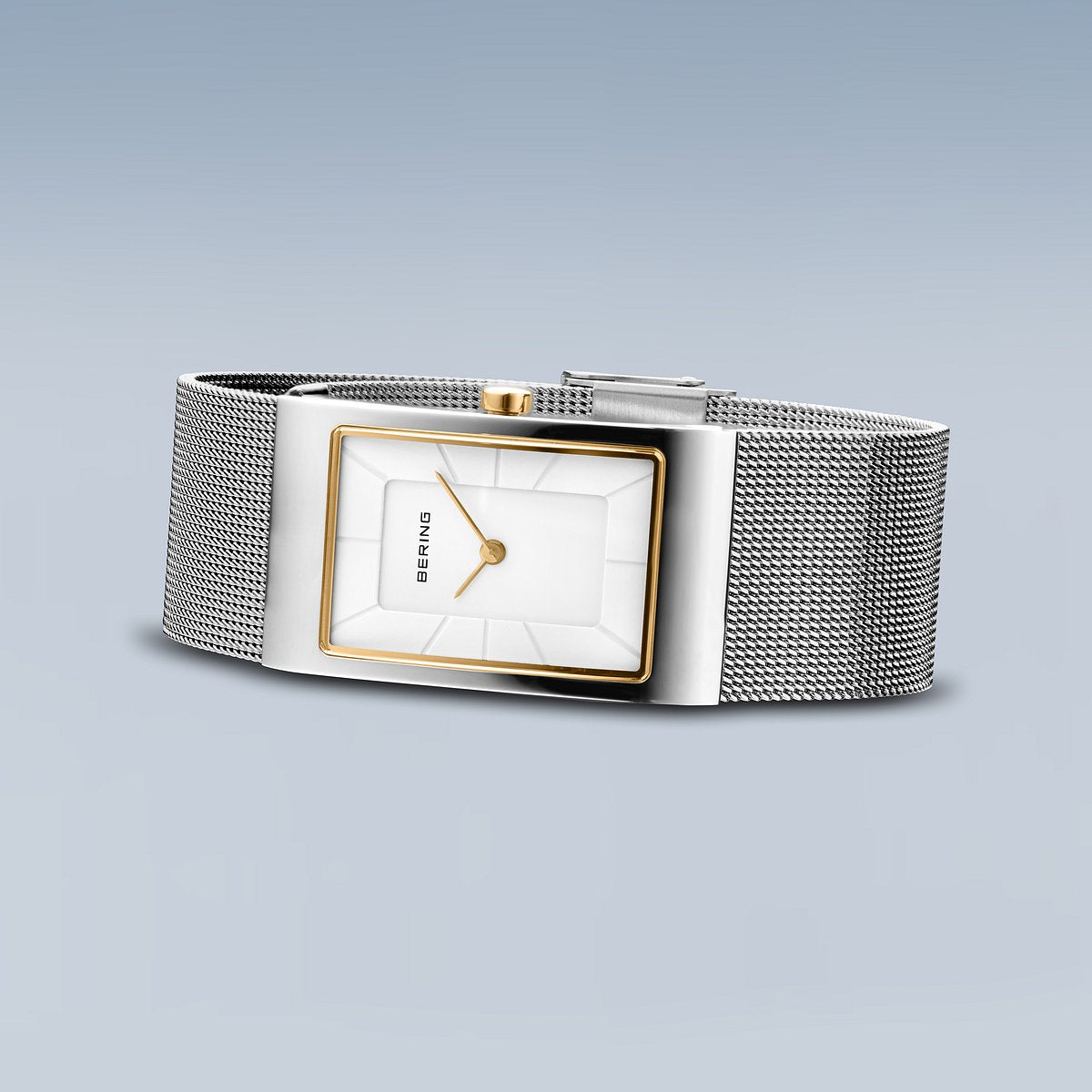 Bering Damenuhr 10222-010-S Silber Gold Edelstahl Armbanduhr rechteckig mit Milanaiseband elegant