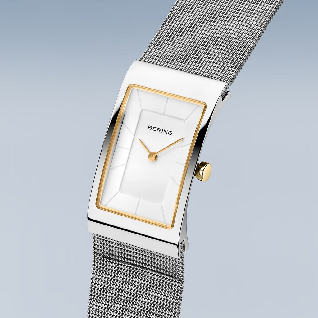 Bering Damenuhr 10222-010-S Silber Gold Edelstahl Armbanduhr rechteckig mit Milanaiseband elegant