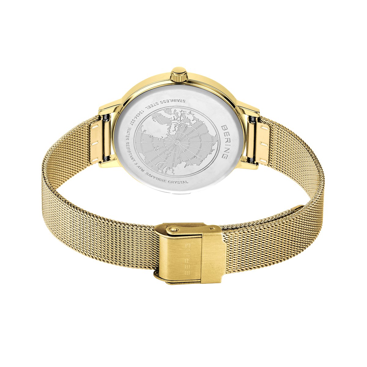Bering Damenuhr 13434-332 Gold Schwarz Edelstahl Armbanduhr mit Milanaiseband elegant modern