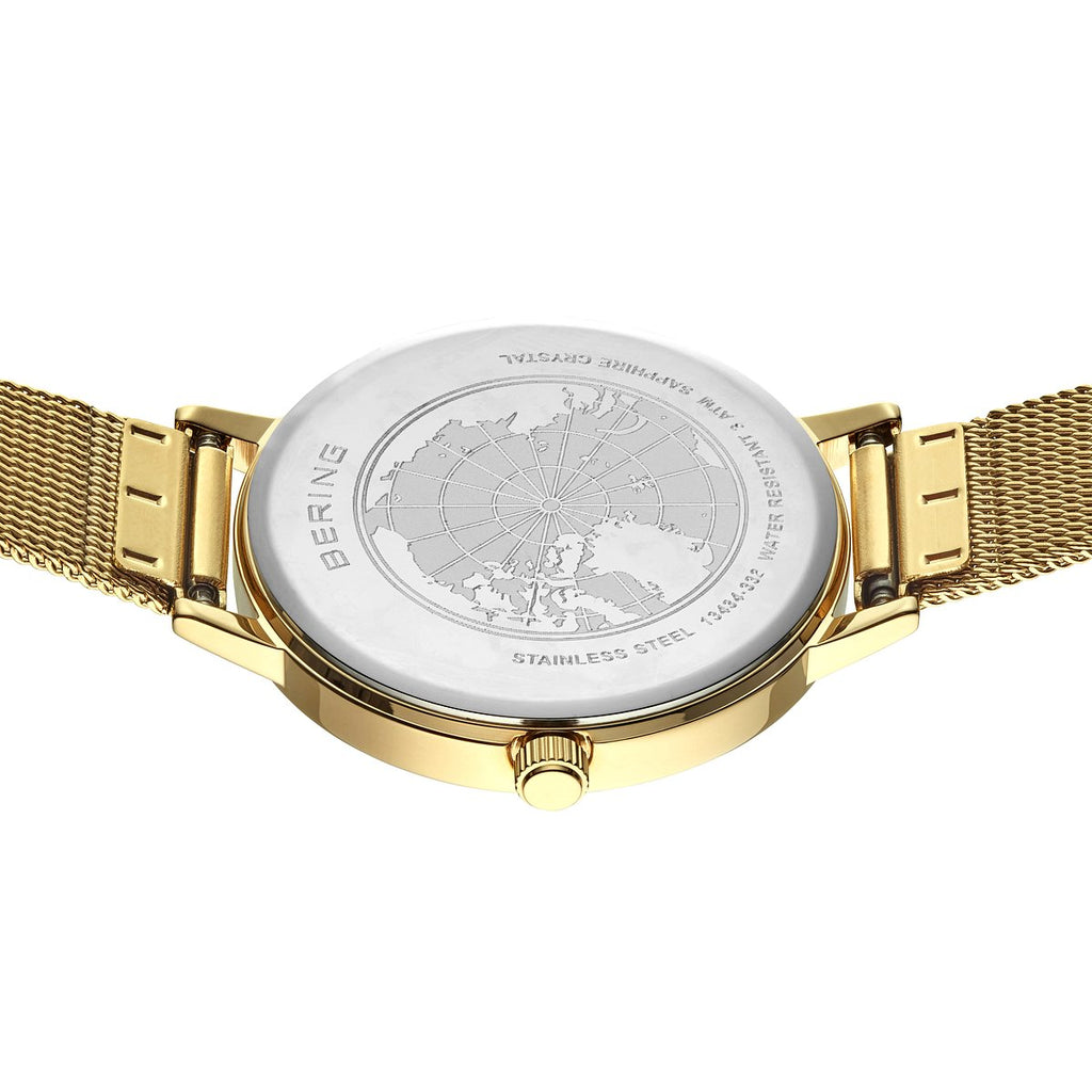 Bering Damenuhr 13434-332 Gold Schwarz Edelstahl Armbanduhr mit Milanaiseband elegant modern