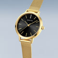 Bering Damenuhr 13434-332 Gold Schwarz Edelstahl Armbanduhr mit Milanaiseband elegant modern