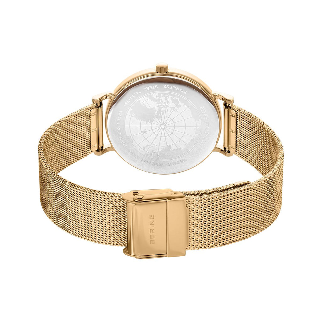 Bering Damenuhr 14134-331 Gold Weiß Milanaisearmband elegant