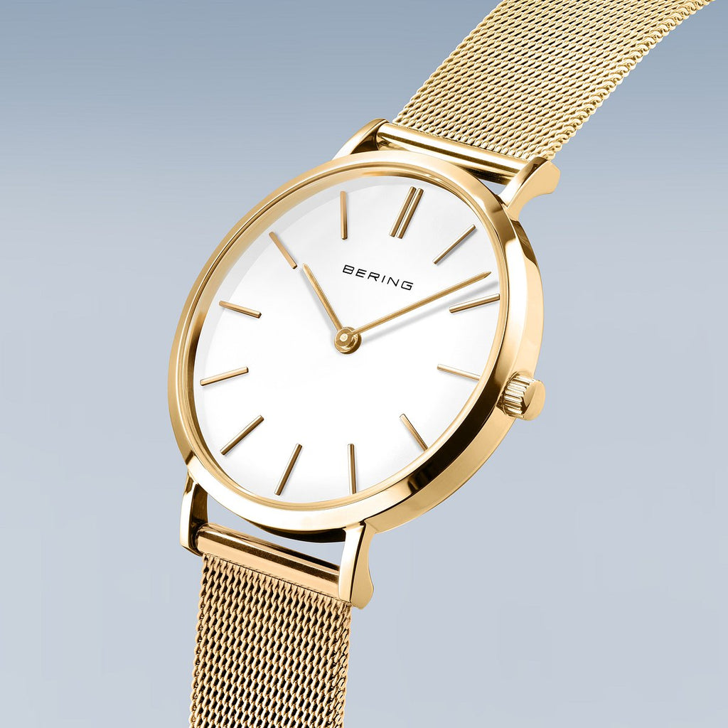 Bering Damenuhr 14134-331 Gold Weiß Milanaisearmband elegant