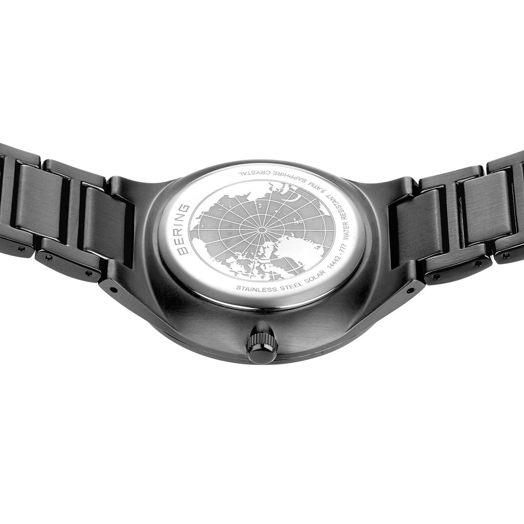 Bering Herrenuhr 14442-777 Solar Titan Grau Orange Edelstahlarmband Datum
