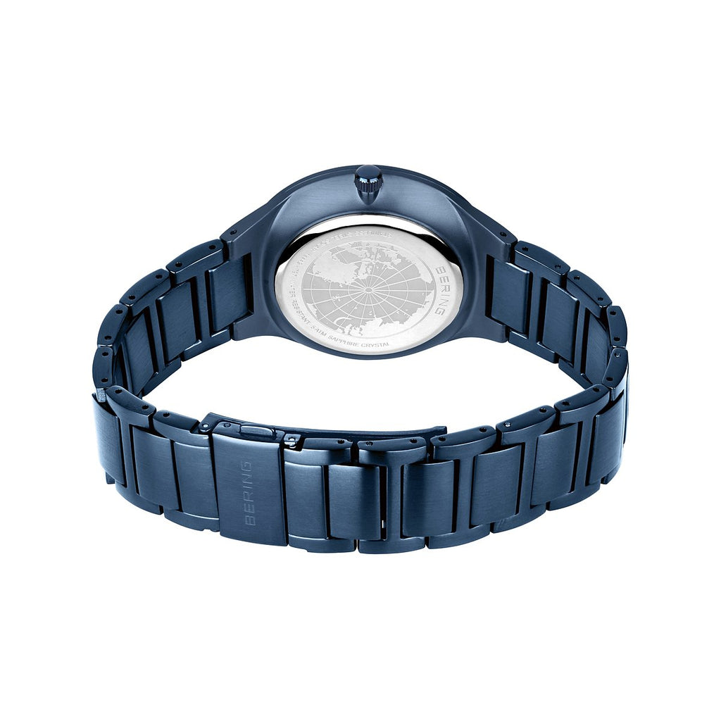 Bering Herrenuhr 14442-797 Solar Blau Orange Edelstahlarmband Datum