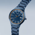 Bering Herrenuhr 14442-797 Solar Blau Orange Edelstahlarmband Datum