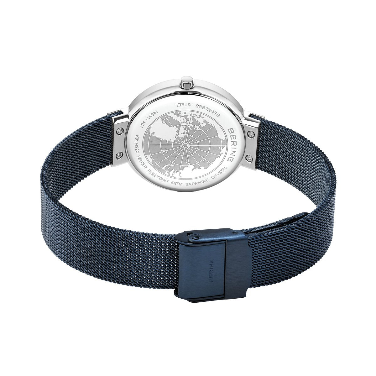 Bering Damenuhr 14531-307 Blau Silber Edelstahl Armbanduhr mit Milanaiseband elegant modern
