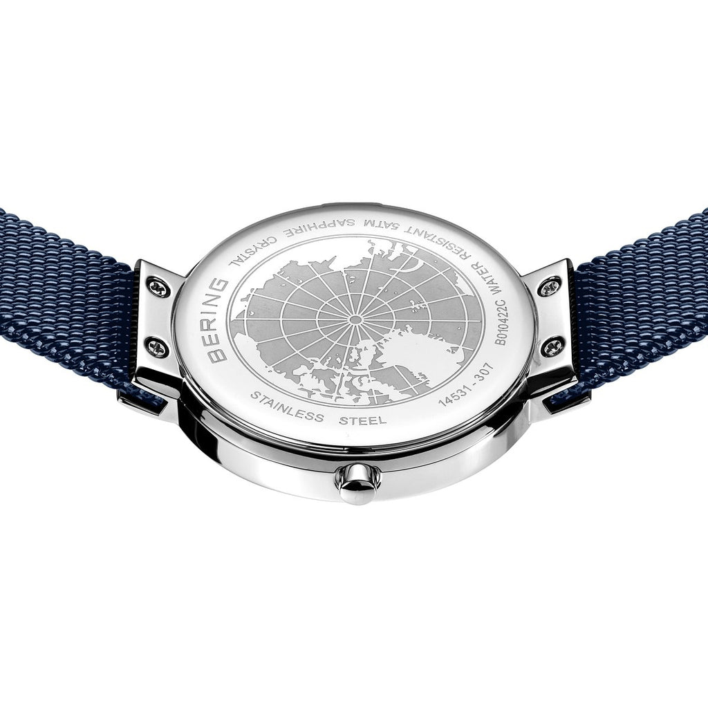 Bering Damenuhr 14531-307 Blau Silber Edelstahl Armbanduhr mit Milanaiseband elegant modern