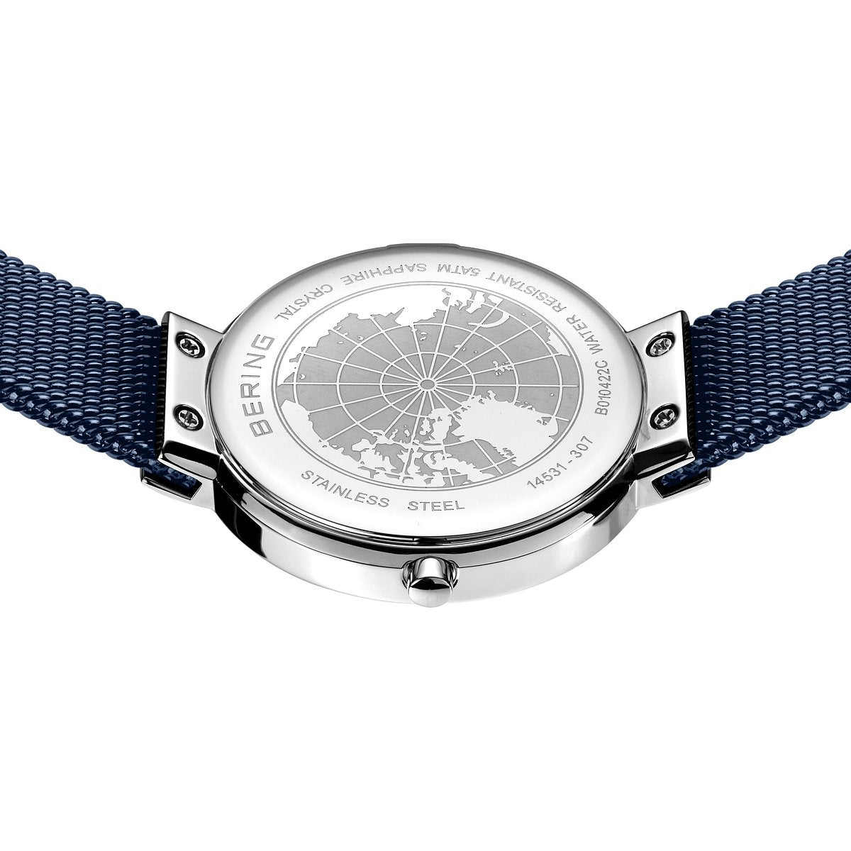 Bering Damenuhr 14531-307 Blau Silber Edelstahl Armbanduhr mit Milanaiseband elegant modern