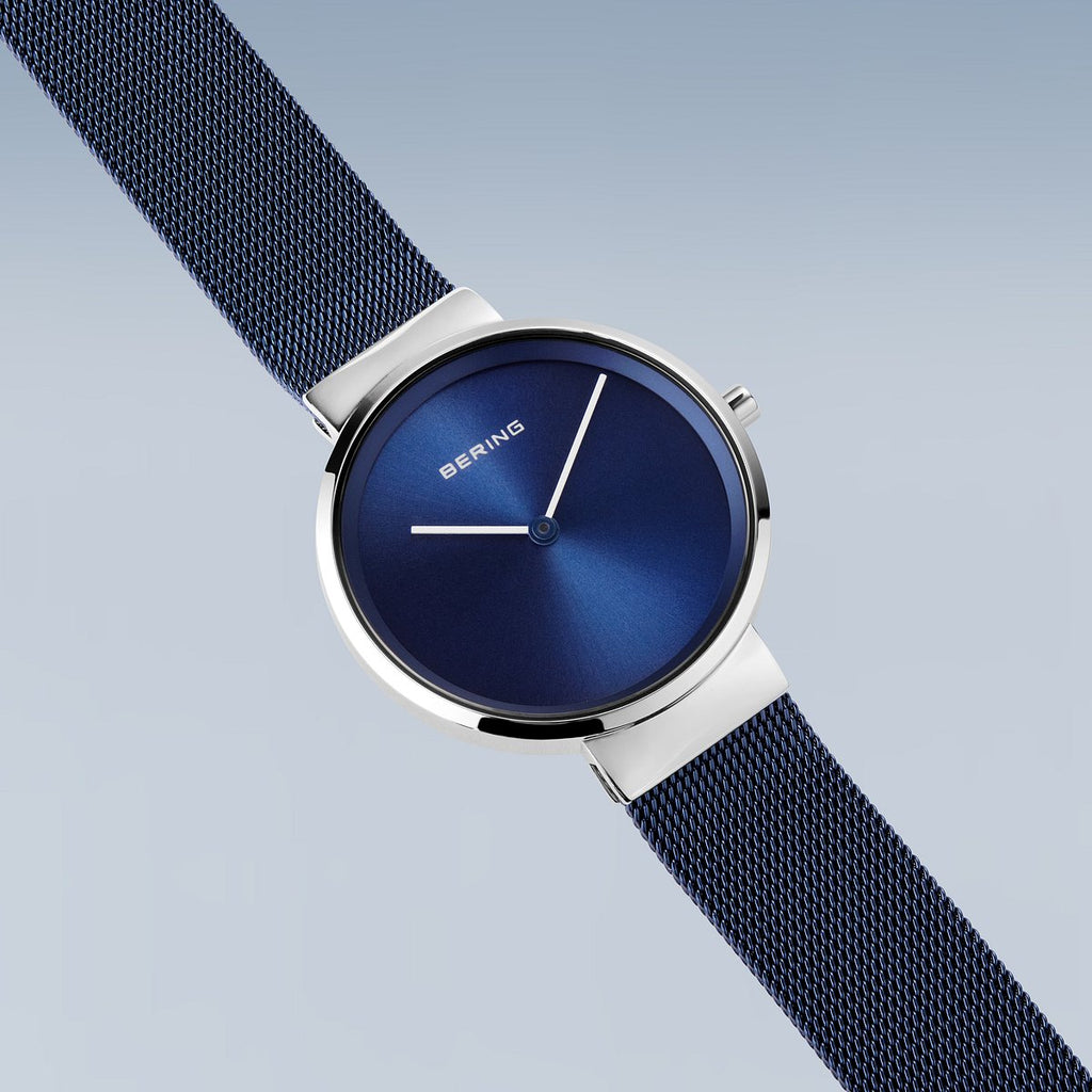 Bering Damenuhr 14531-307 Blau Silber Edelstahl Armbanduhr mit Milanaiseband elegant modern