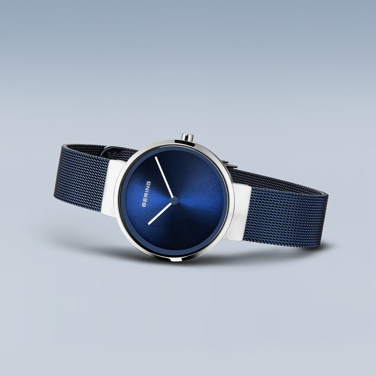 Bering Damenuhr 14531-307 Blau Silber Edelstahl Armbanduhr mit Milanaiseband elegant modern