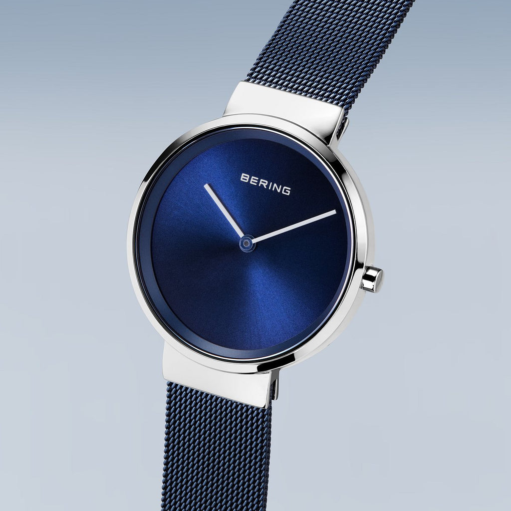 Bering Damenuhr 14531-307 Blau Silber Edelstahl Armbanduhr mit Milanaiseband elegant modern