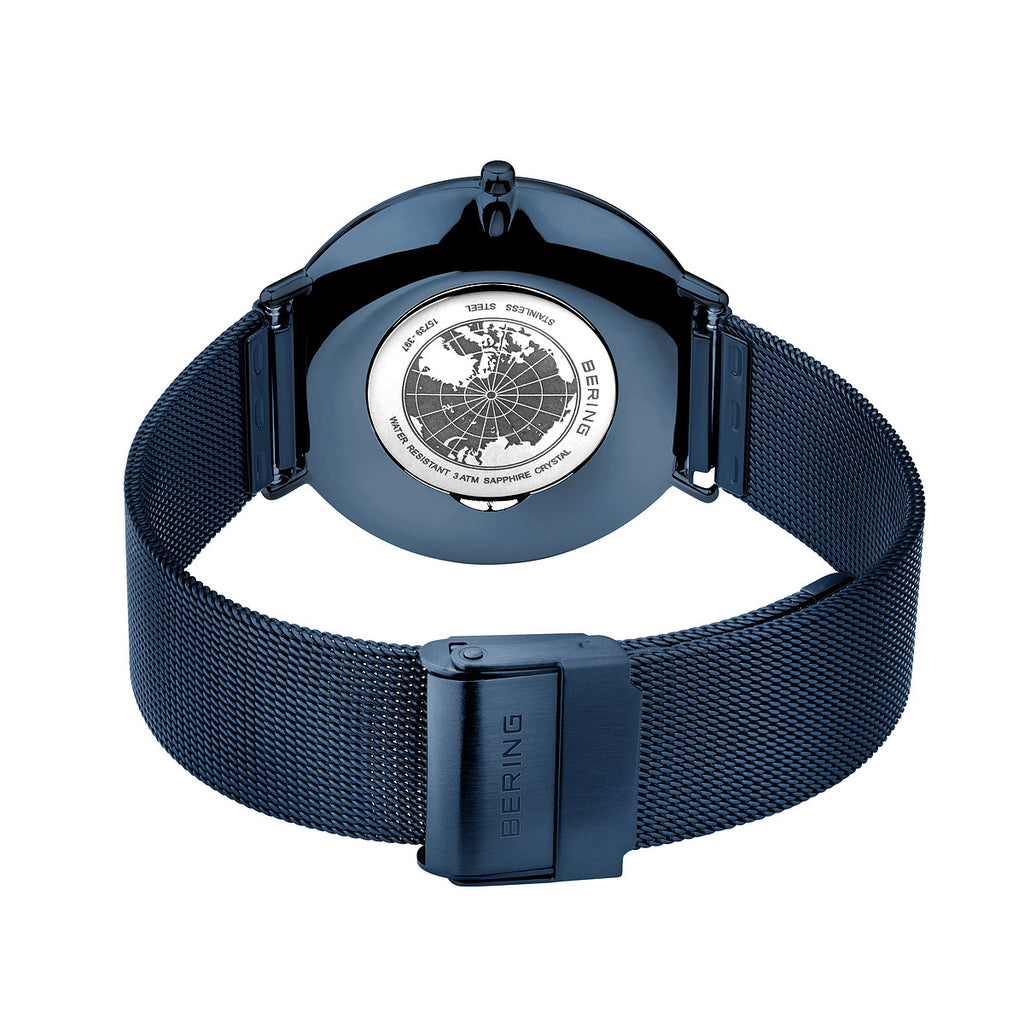 Bering Herrenuhr 15739-397 Blau Edelstahl Armbanduhr mit Milanaiseband skandinavisches Design