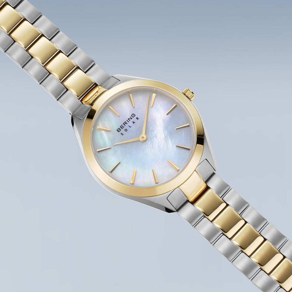 Bering Damenuhr 17331-710 Solar Perlmutt Bicolor Edelstahl Gold Silber