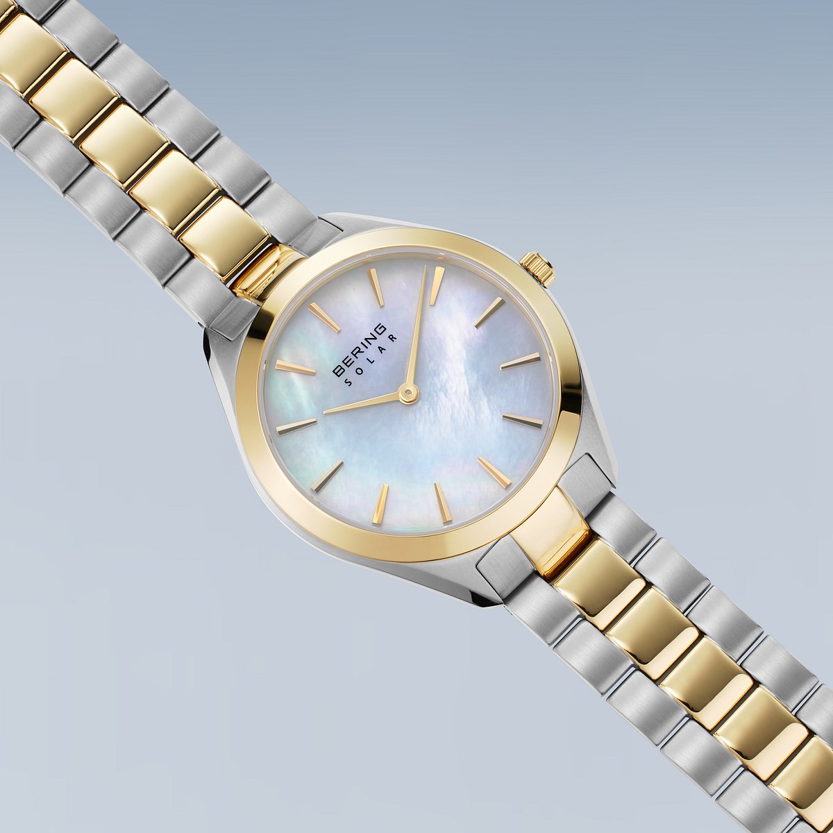 Bering Damenuhr 17331-710 Solar Perlmutt Bicolor Edelstahl Gold Silber