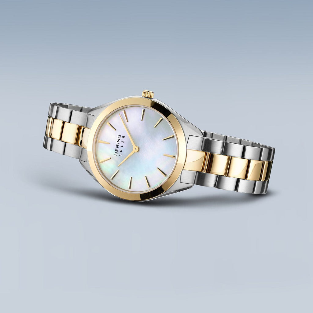 Bering Damenuhr 17331-710 Solar Perlmutt Bicolor Edelstahl Gold Silber