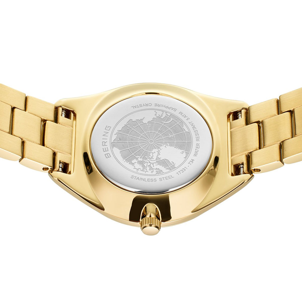 Bering Damenuhr 17331-734 Solar Gold Edelstahl Perlmutt Goldfarben