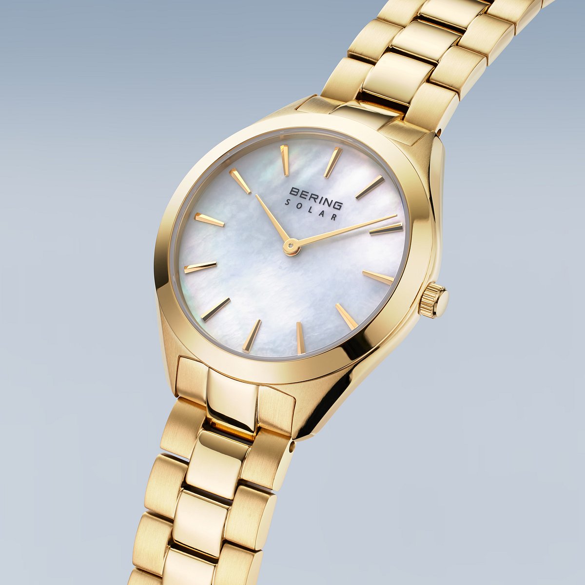 Bering Damenuhr 17331-734 Solar Gold Edelstahl Perlmutt Goldfarben
