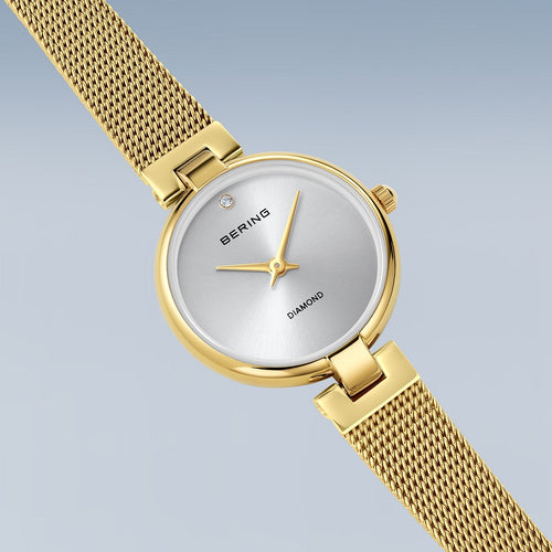 Bering Damenuhr 17724-330 Gold Edelstahl Milanaise Armbanduhr Diamond elegant