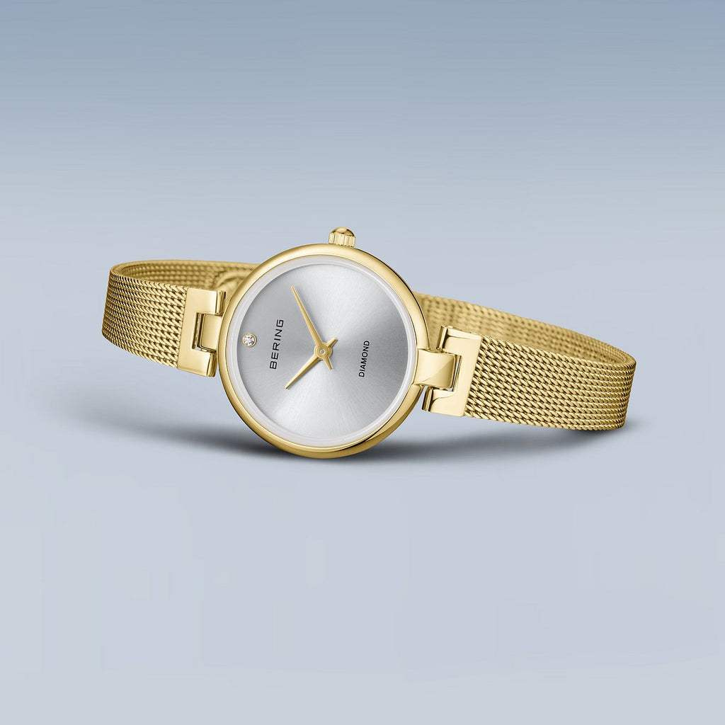 Bering Damenuhr 17724-330 Gold Edelstahl Milanaise Armbanduhr Diamond elegant