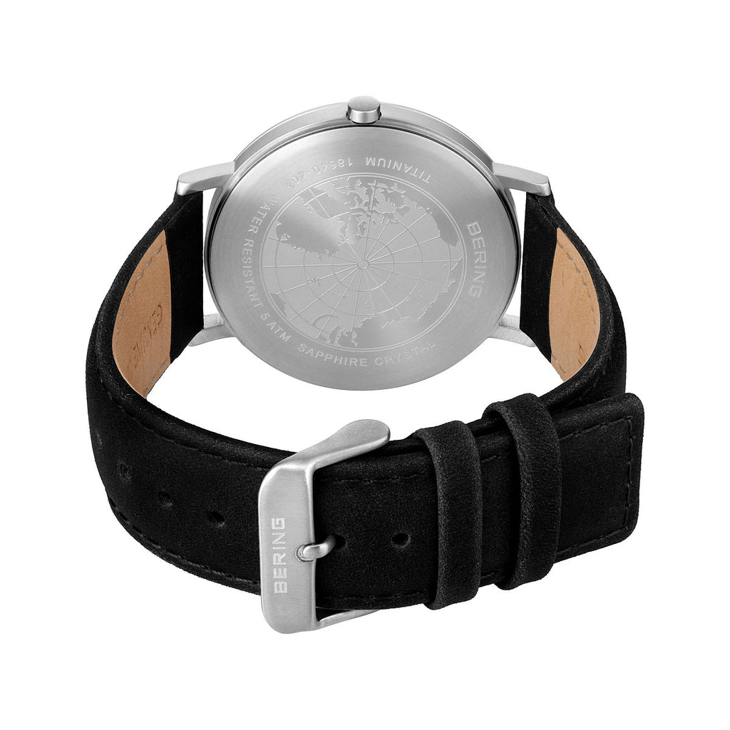 Bering Herrenuhr 18640-402 Titan Leder Schwarz Silber ultraleicht