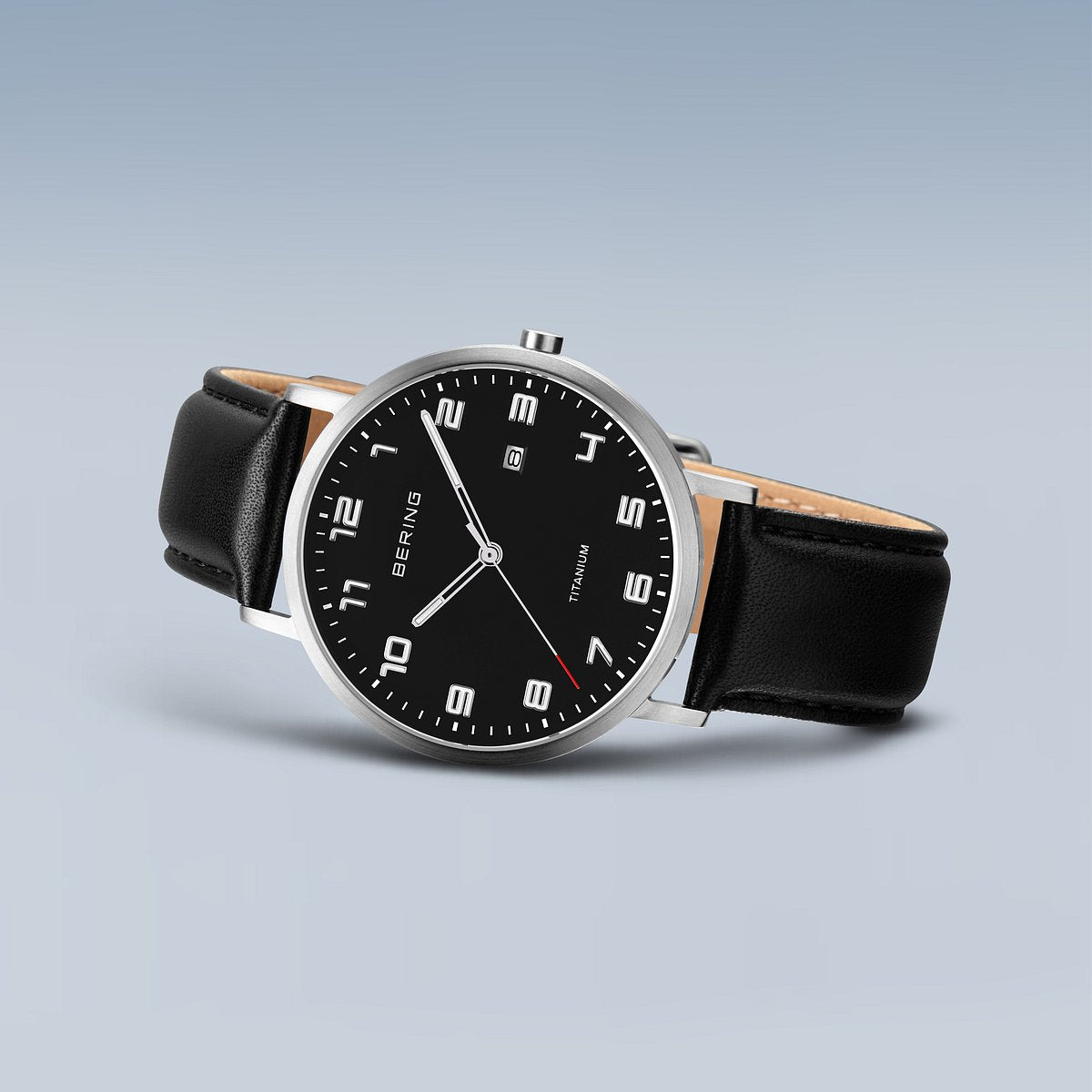 Bering Herrenuhr 18640-402 Titan Leder Schwarz Silber ultraleicht