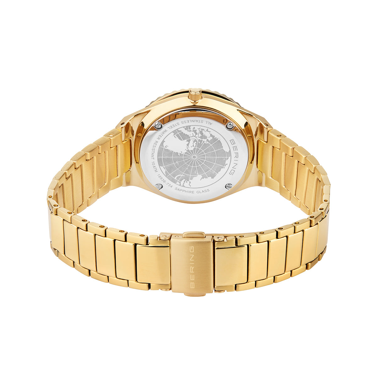 Bering Damenuhr 18936-734 Gold Edelstahl Arctic Sailing Kristallbesatz Datum 10 ATM