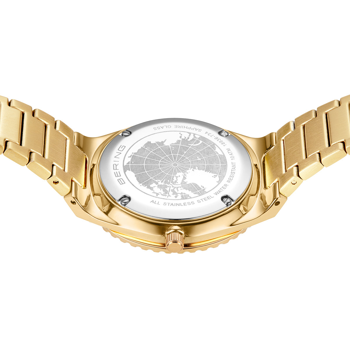 Bering Damenuhr 18936-734 Gold Edelstahl Arctic Sailing Kristallbesatz Datum 10 ATM
