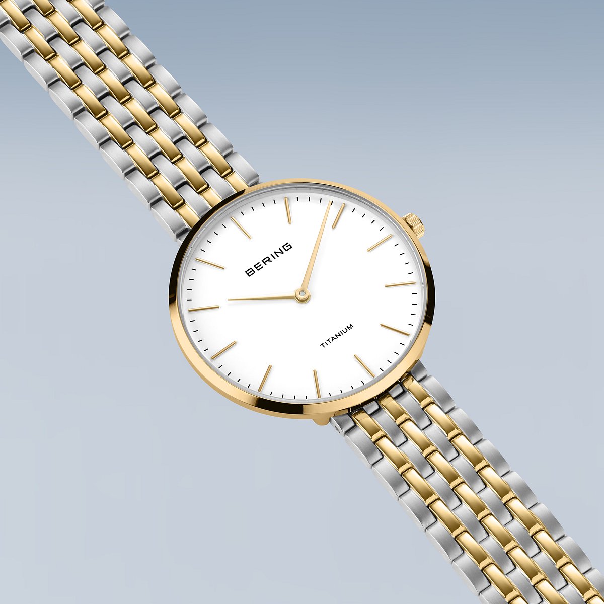 Bering Damenuhr 19334-010 Titan Bicolor Gold Silber elegant