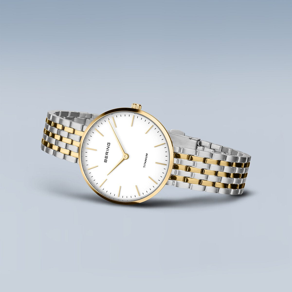 Bering Damenuhr 19334-010 Titan Bicolor Gold Silber elegant