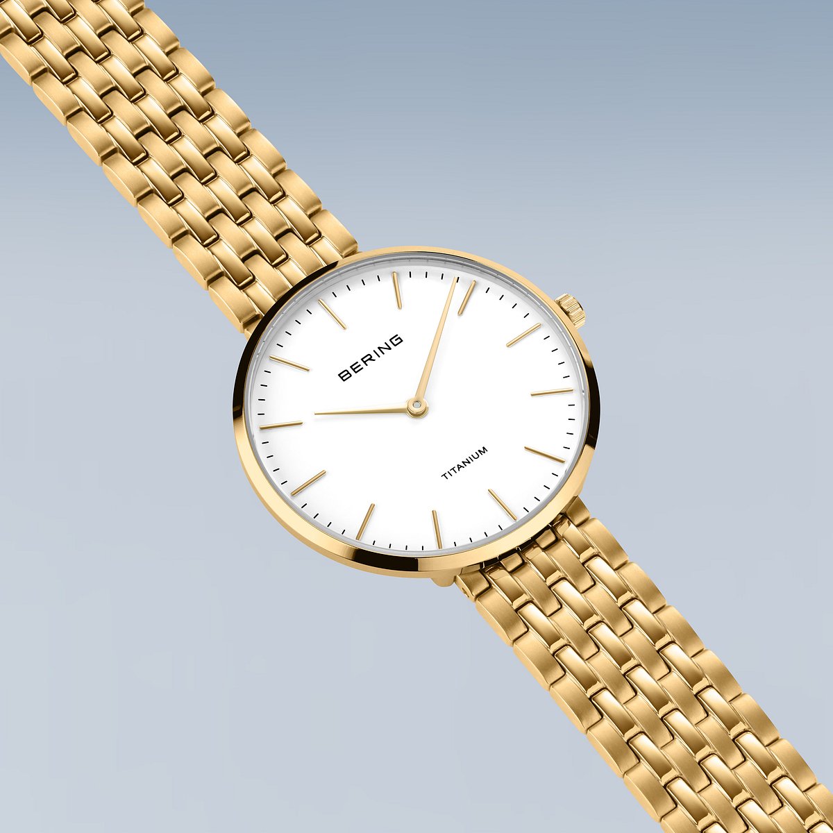 Bering Damenuhr 19334-334 Titan Gold Weiß ultraflach elegant