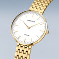 Bering Damenuhr 19334-334 Titan Gold Weiß ultraflach elegant