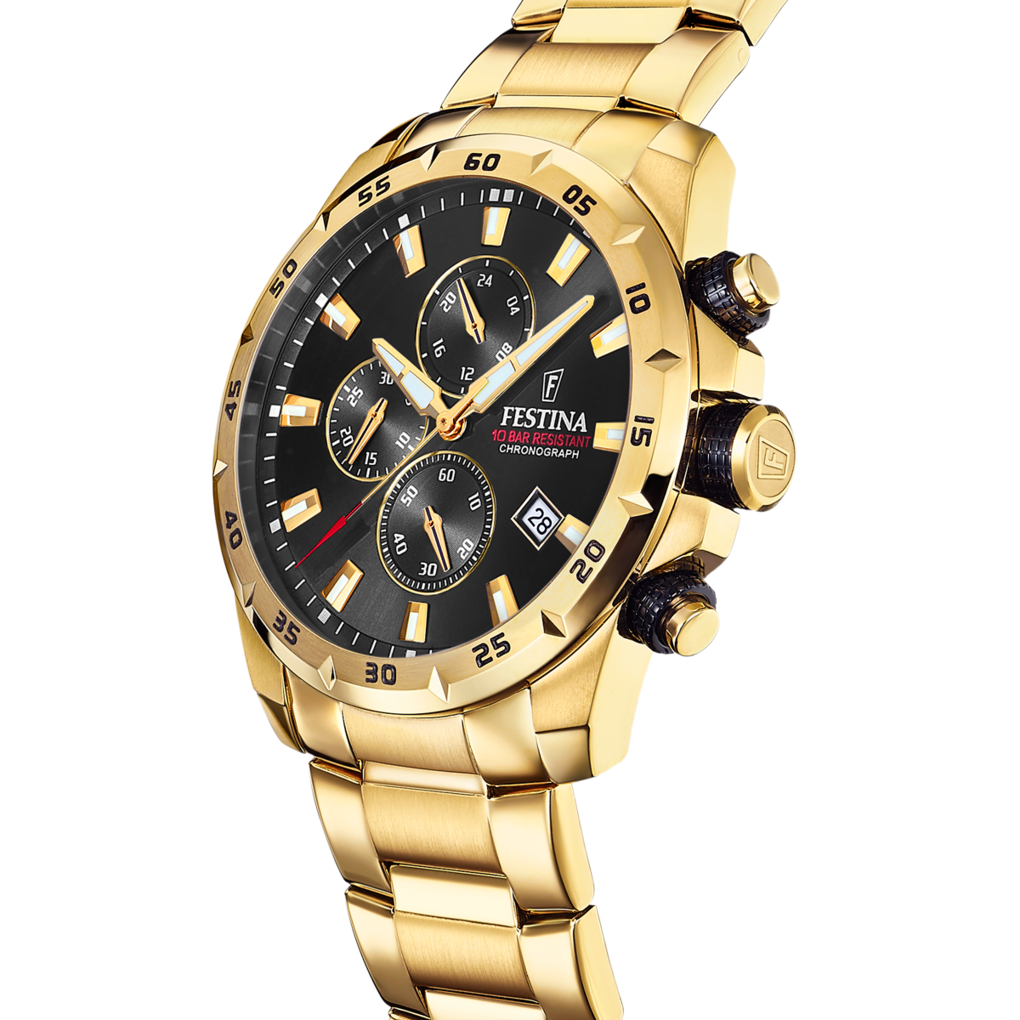 Festina Herrenuhr F20541/4 Chronograph Goldfarben Edelstahl Schwarz
