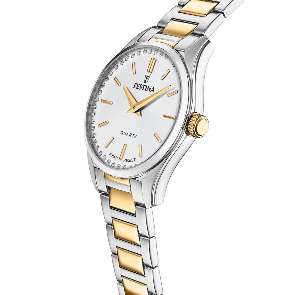 Festina Damenuhr F20619/1 Bicolor Edelstahl Gold Silber Kristallbesatz
