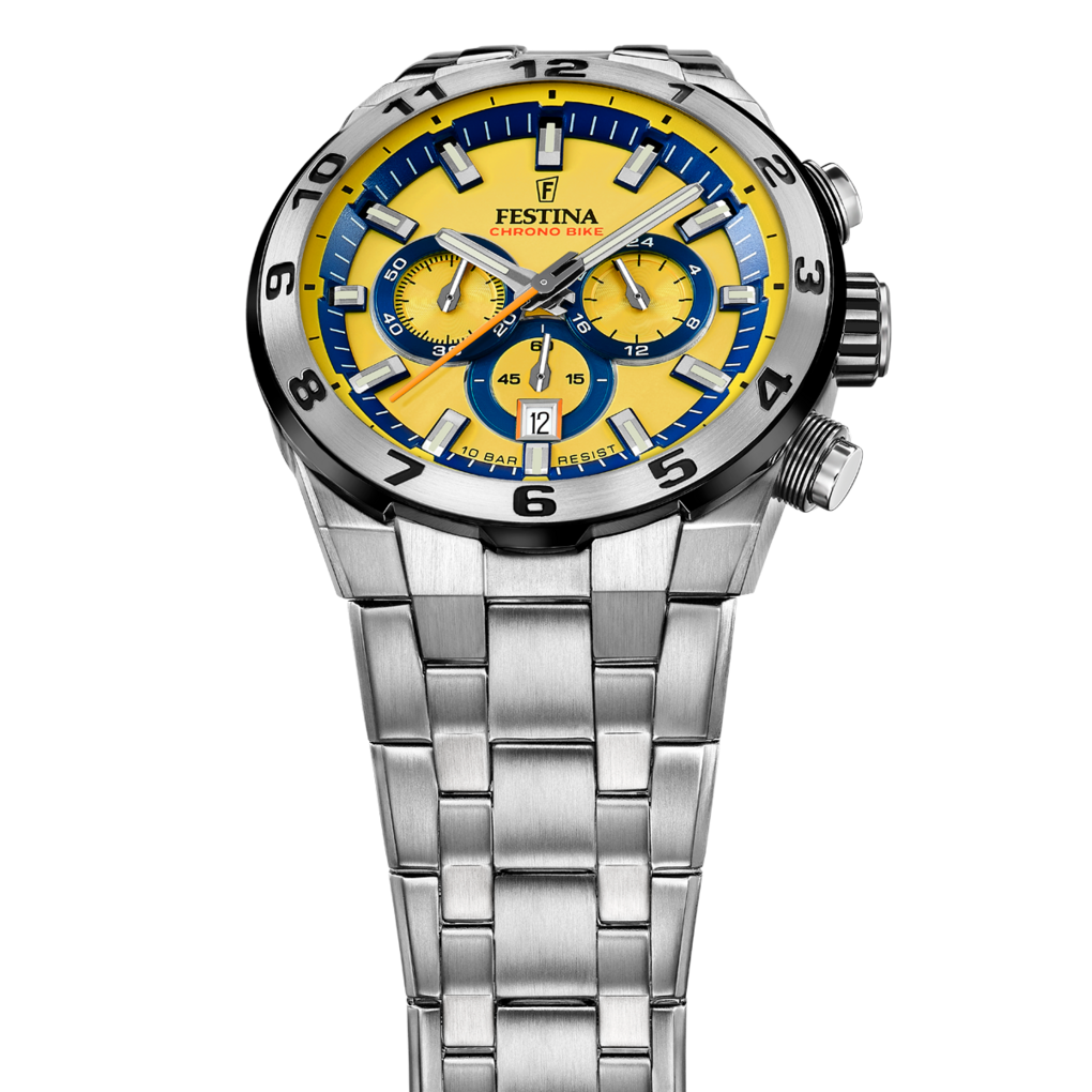 Festina Herrenuhr F20670/4 Chrono Bike Chronograph Edelstahl Gelb Blau