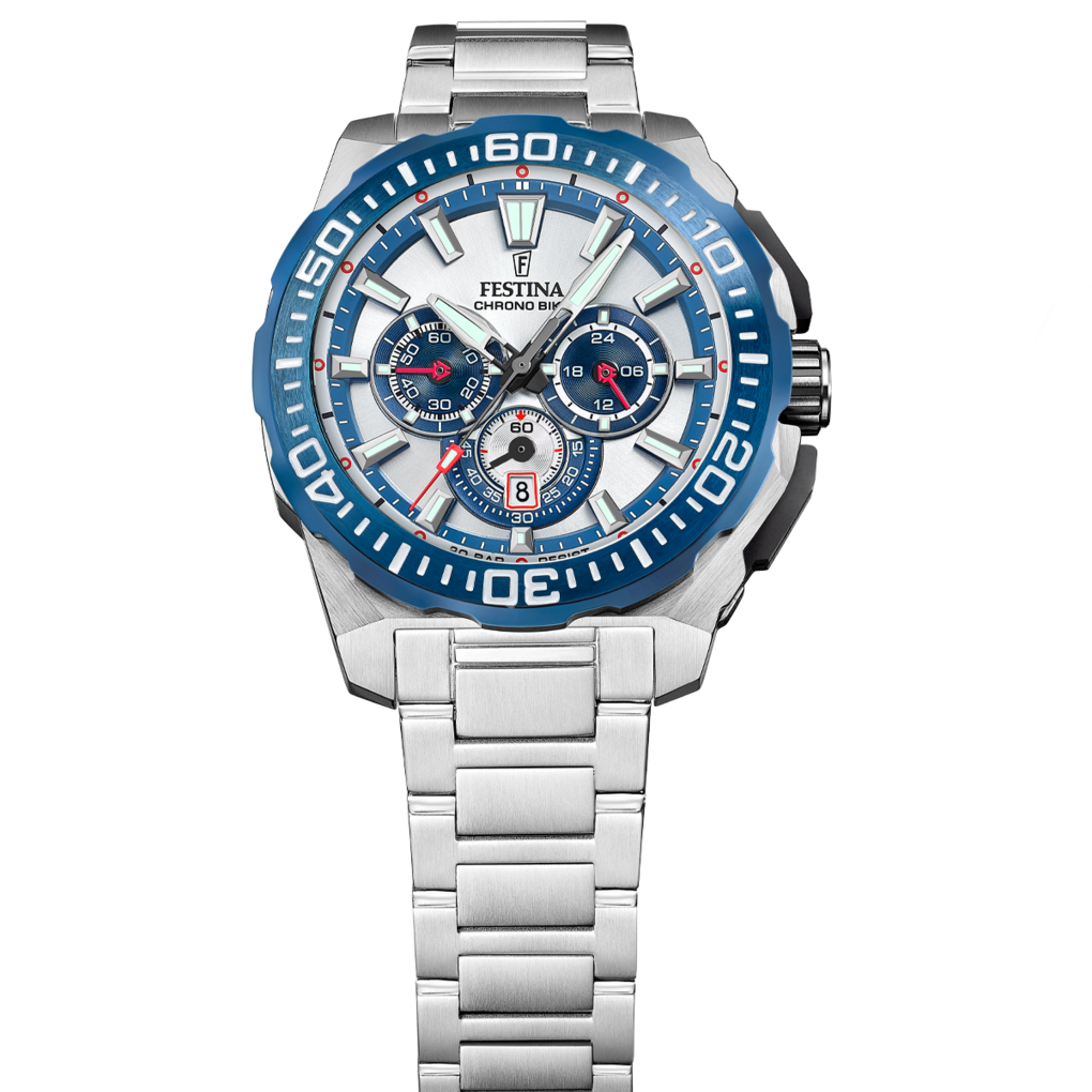 Festina Herrenuhr F20724/1 Chrono Bike Chronograph Edelstahl Silber Blau