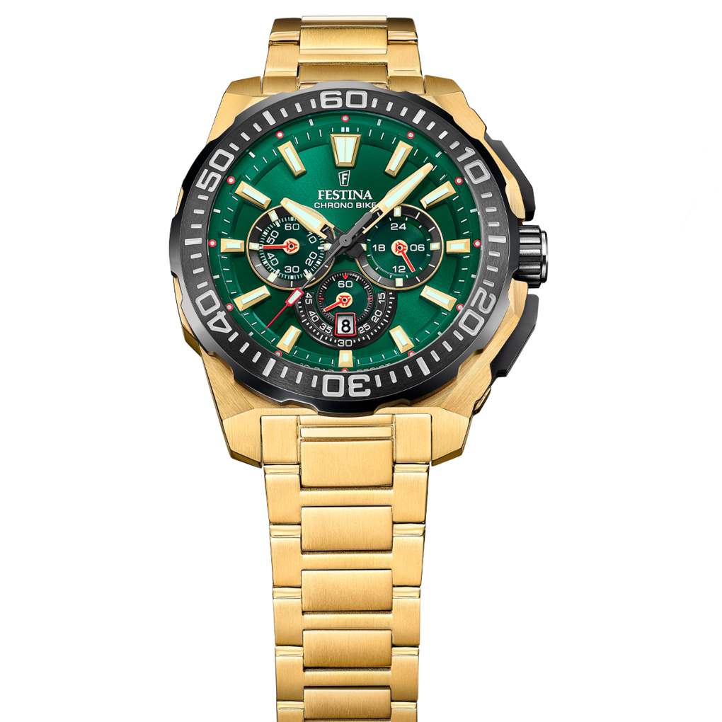 Festina Herrenuhr F20727/2 Chrono Bike Chronograph Edelstahl Gold Grün Schwarz
